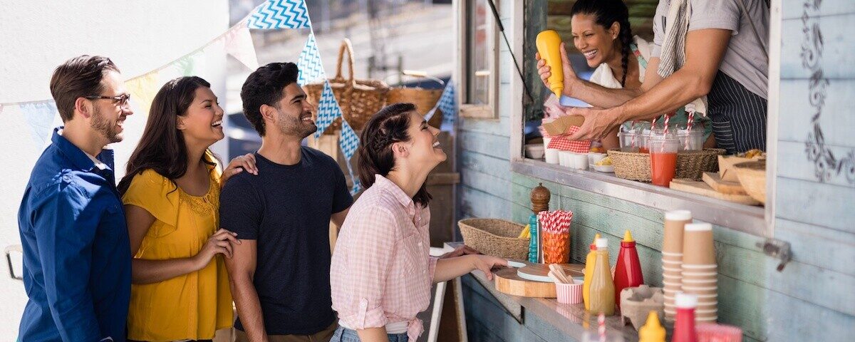 How can shopping centers and large food retailers use food trucks?