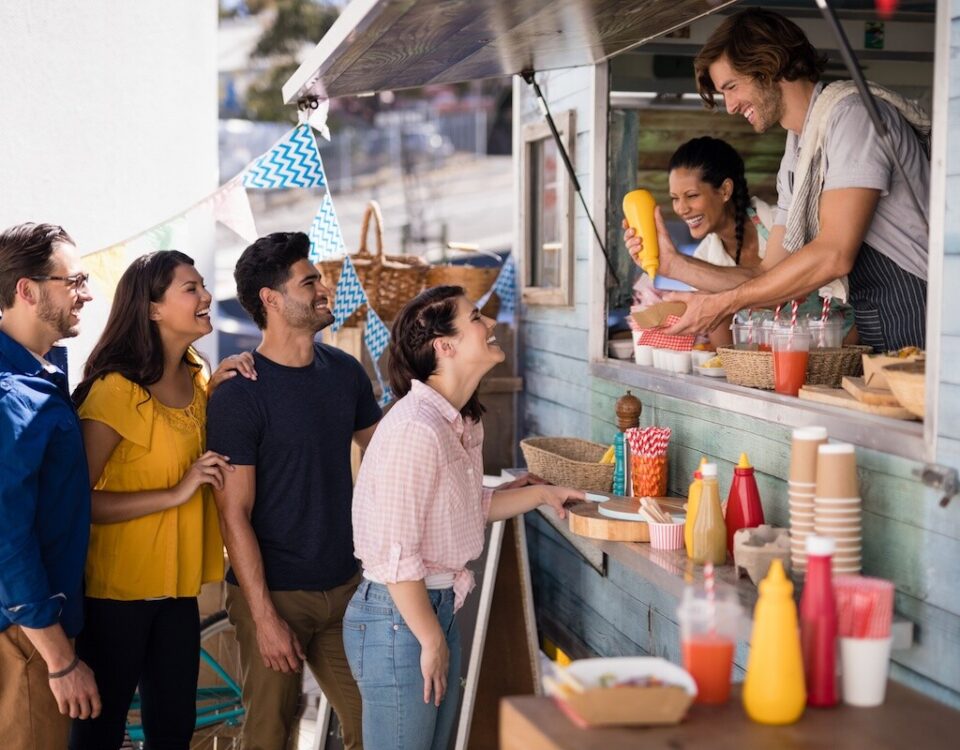 How can shopping centers and large food retailers use food trucks?